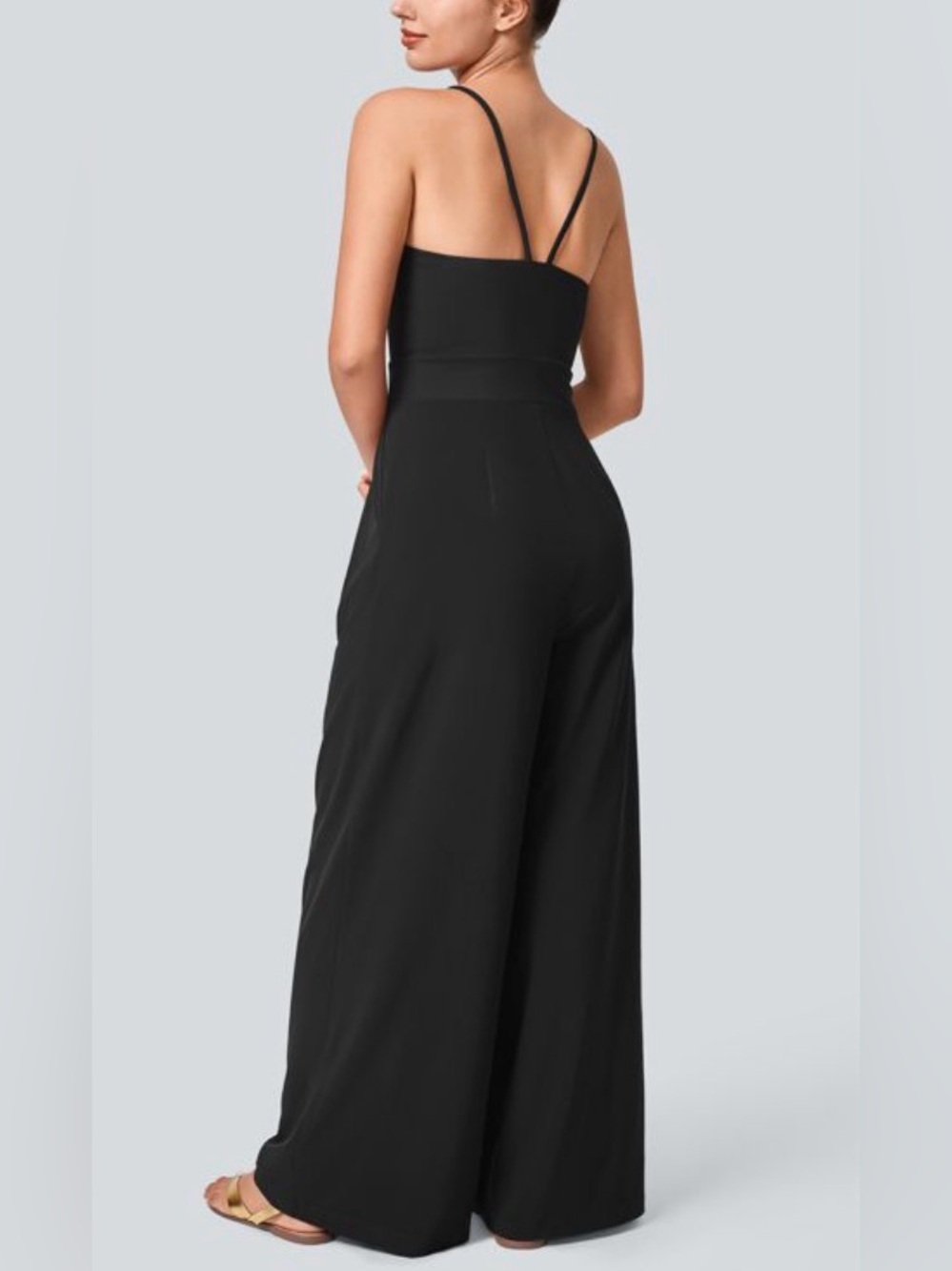 HALARA Breezeful Athleisure Active Minimal Lounge Wide Leg Jumpsuit Black L Tall - Picture 12 of 12